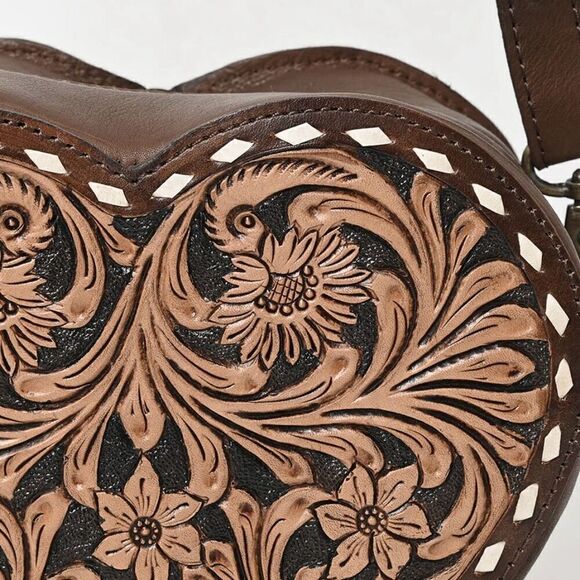 New Heart Canteen Purse American Darling Genuine Western Tooled Leather Women - Picture 3 of 11